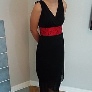 Black Midi Dress Red Cherry Blossom Size Medium